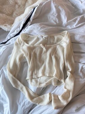 Urban Outfitters Cream Ribbed Knit Long Sleeve Top